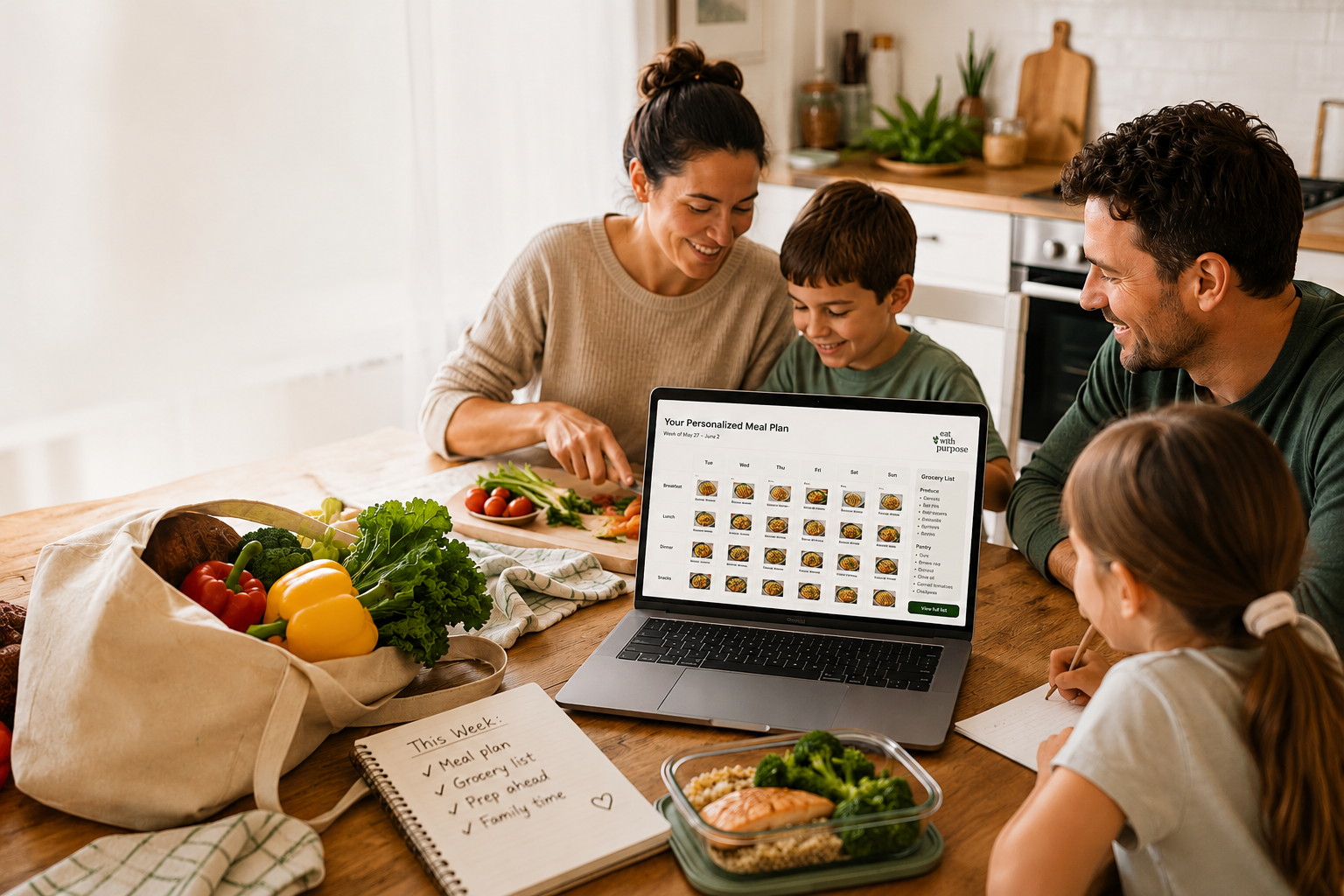 Canadian family planning meals together at the kitchen table